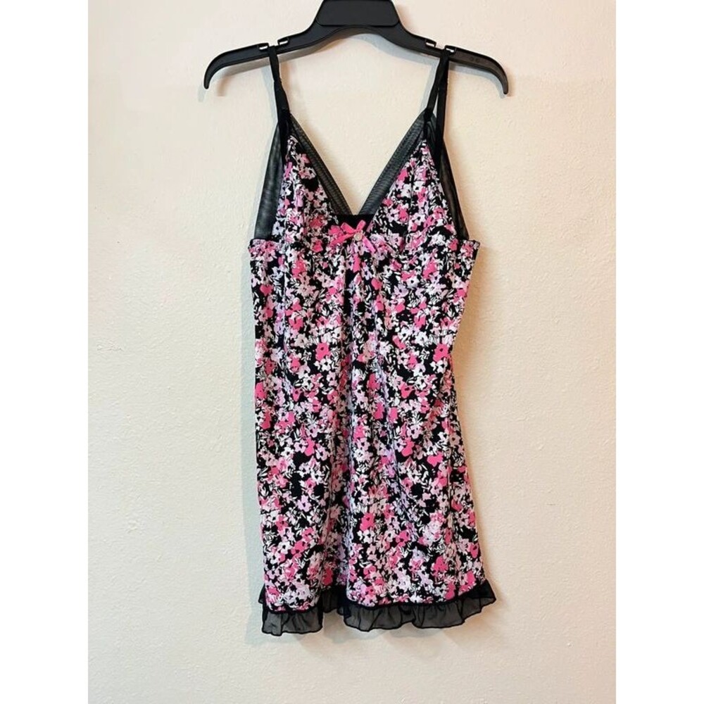 Jessica Simpson Slip Dress Floral Pink Black Large Sheer Black